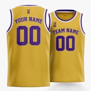 Alternative view of Custom Basketball Jersey Yellow White and Purple - Design Your Own