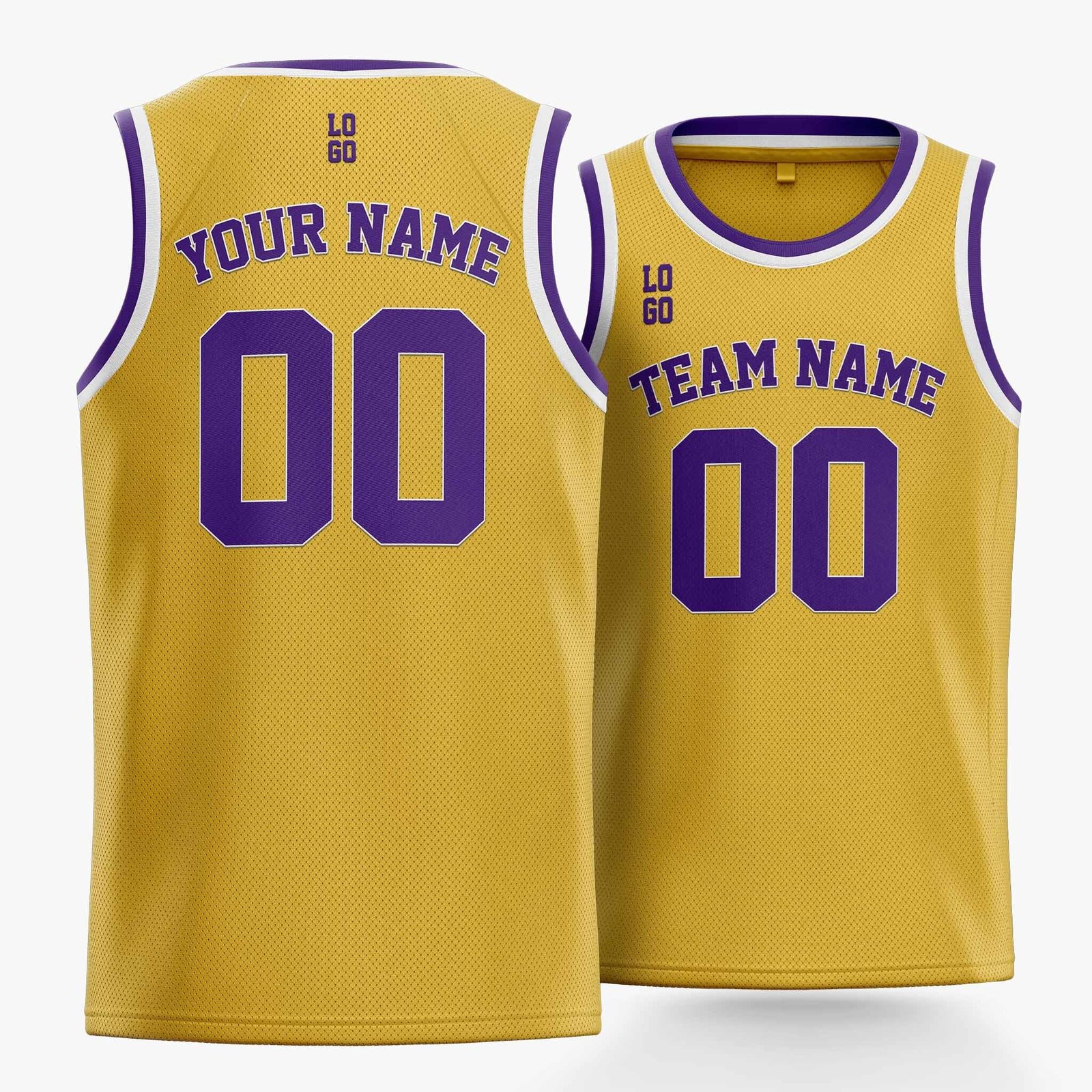 Custom Basketball Jersey Yellow White and Purple - Design Your Own - Image 2