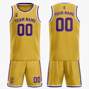 Custom Basketball Jersey Yellow White and Purple - Design Your Own - Image 3
