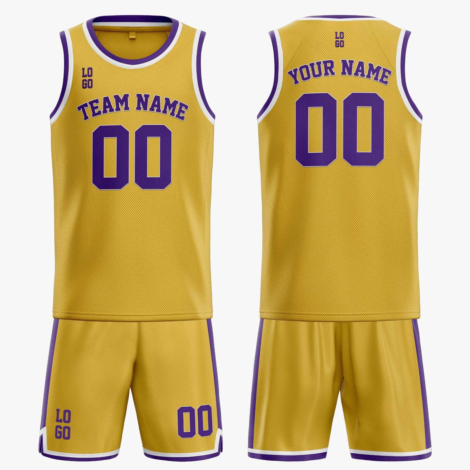 Custom Basketball Jersey Yellow White and Purple - Design Your Own - Image 3