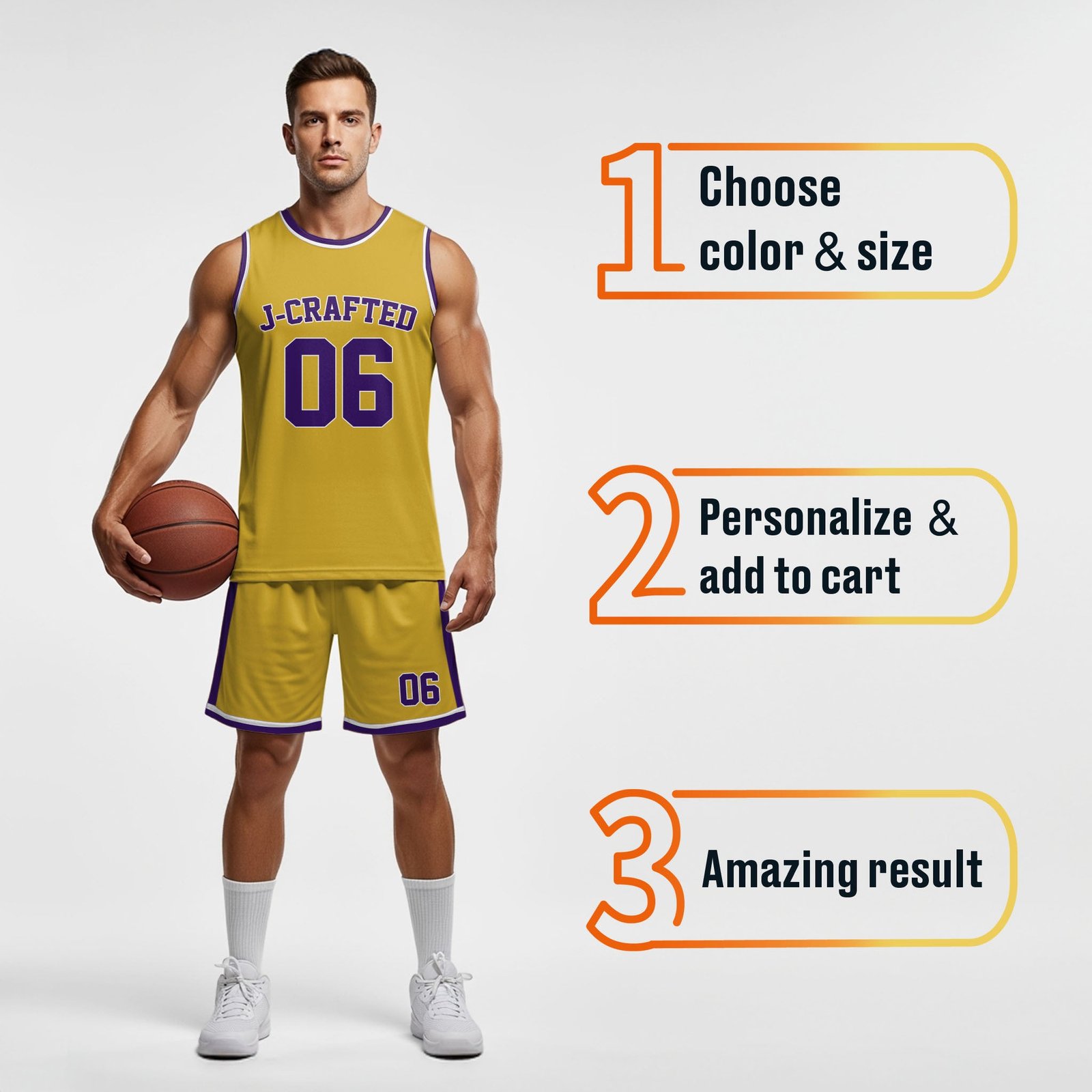 Custom Basketball Jersey Yellow White and Purple - Design Your Own - Image 4