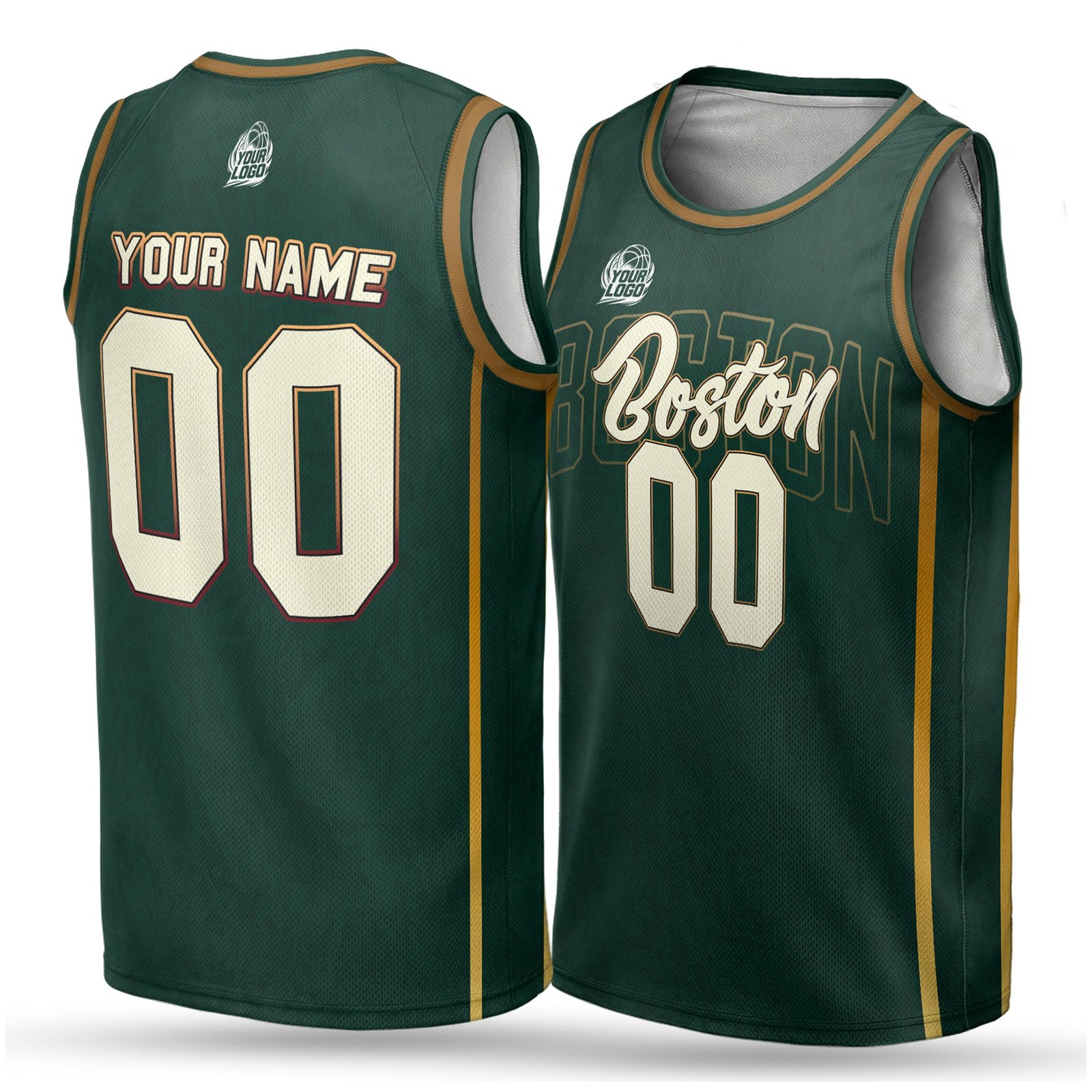 Custom City Basketball Jersey Boston Design - Add Your Name and Number - Image 2
