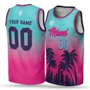 Alternative view of Custom City Basketball Jersey Miami Palm Tree Design - Add Your Name and Number
