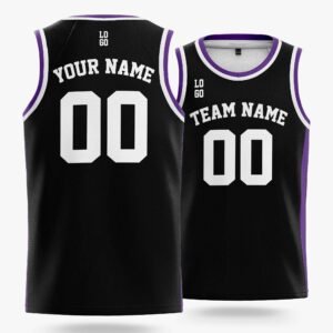 Alternative view of Custom Basketball Jersey Black Purple and White - Design Your Own
