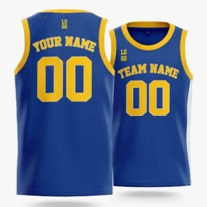 Alternative view of Custom Basketball Jersey Cobalt White and Yellow - Design Your Own