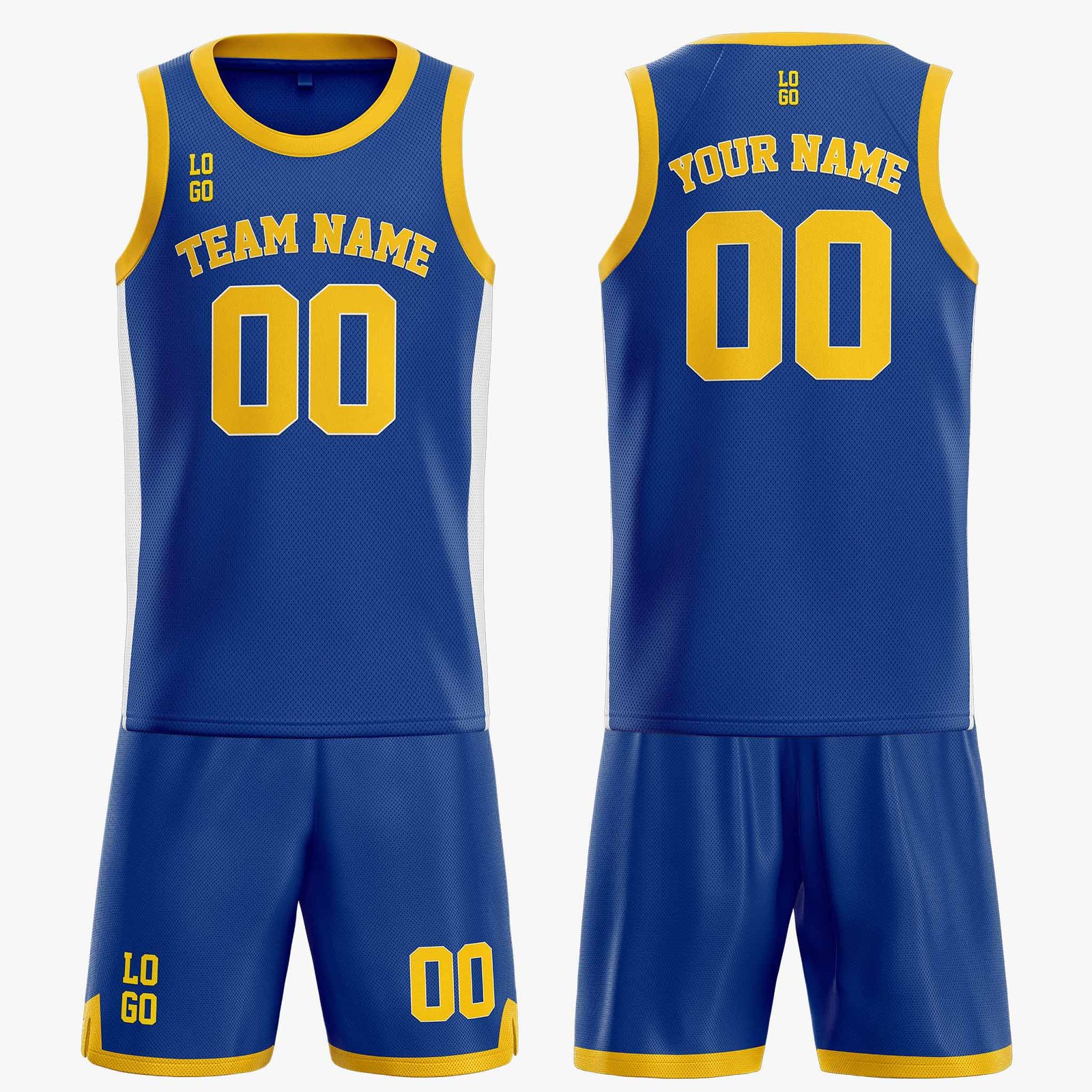 Custom Basketball Jersey Cobalt White and Yellow - Design Your Own - Image 3