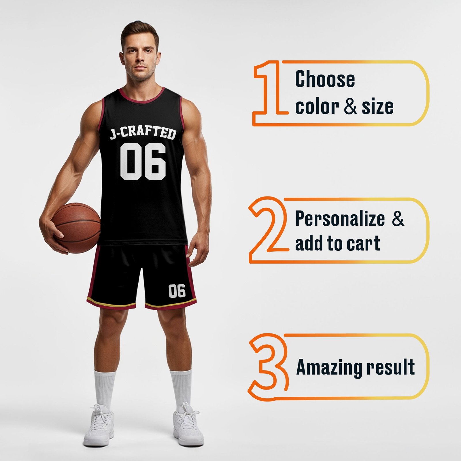 Custom Basketball Jersey Black Maroon Gold and White - Design Your Own - Image 4