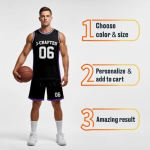 Custom Basketball Jersey Black Purple and White - Design Your Own - Image 4