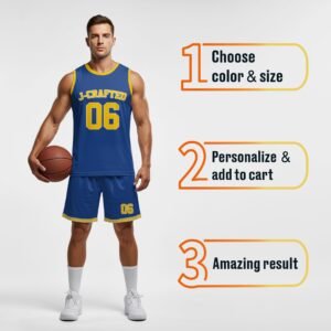 Custom Basketball Jersey Cobalt White and Yellow - Design Your Own - Image 4