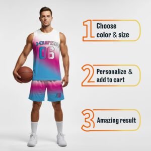 Custom Gradient Basketball Jersey Pink Light Blue and White - Design Your Own - Image 4