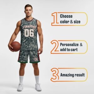 Custom Pattern Basketball Jersey Timber Green Red and Cream - Design Your Own - Image 4