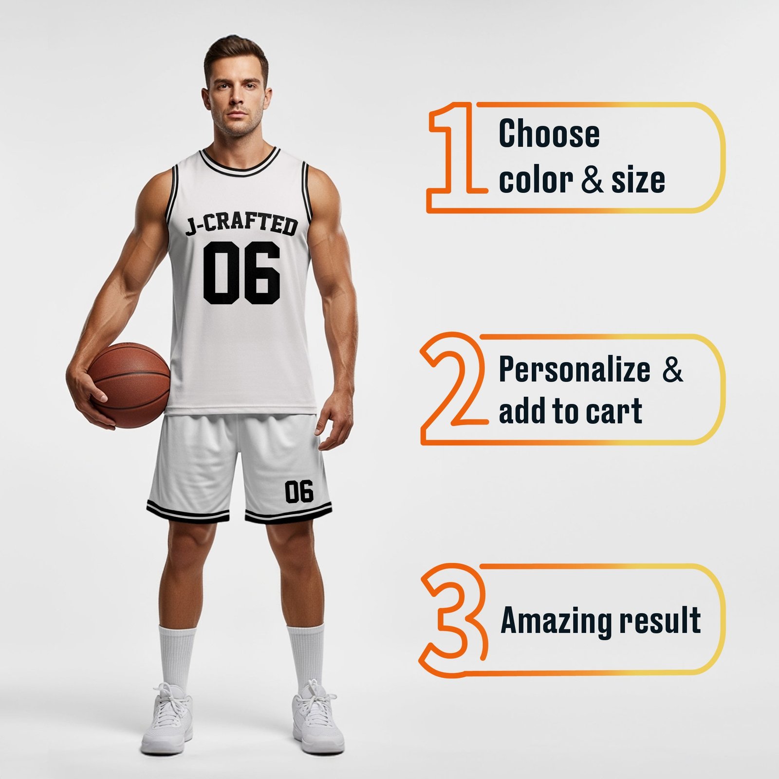 Custom Basketball Jersey White and Black - Design Your Own - Image 4