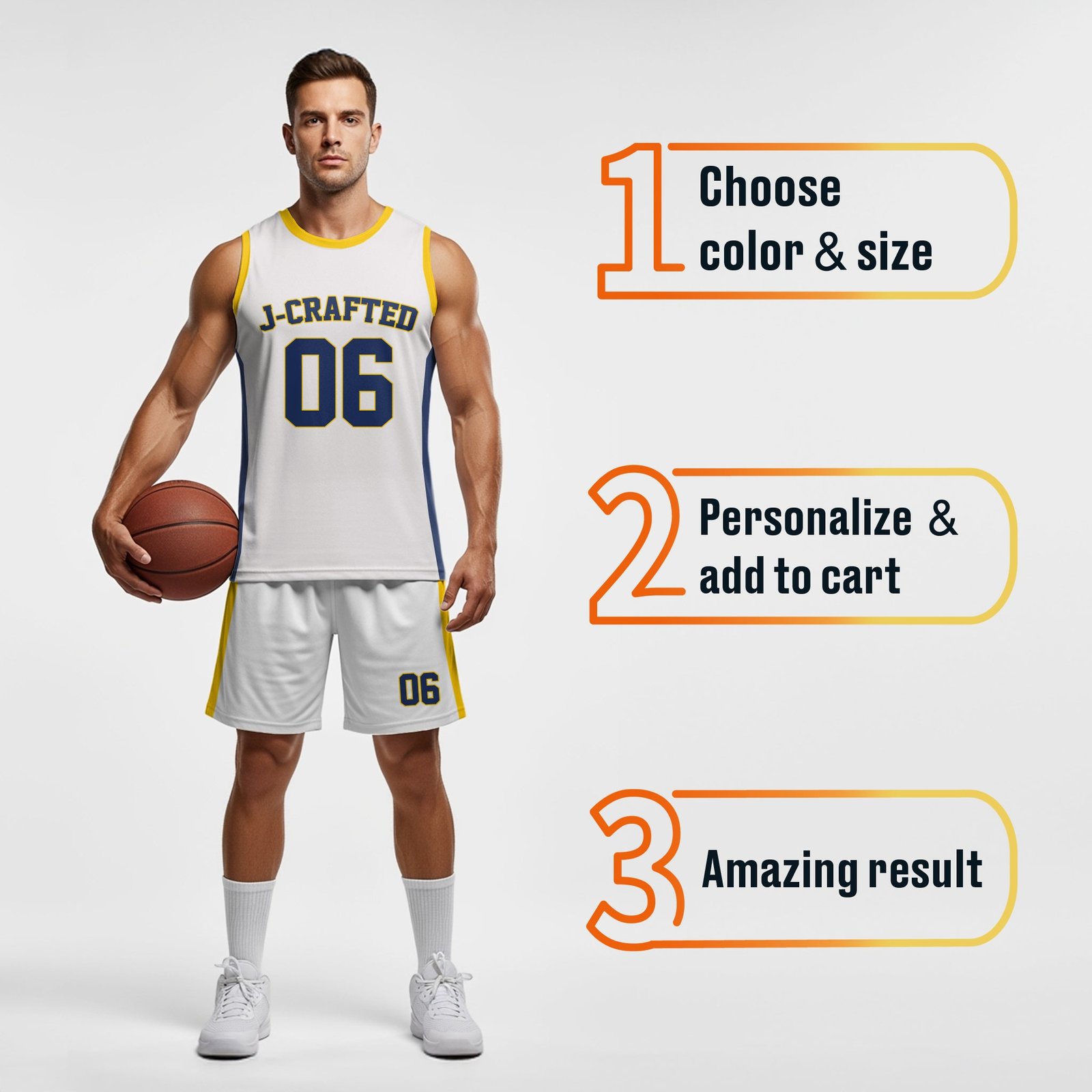 Custom Basketball Jersey White Yellow and Navy - Design Your Own - Image 4
