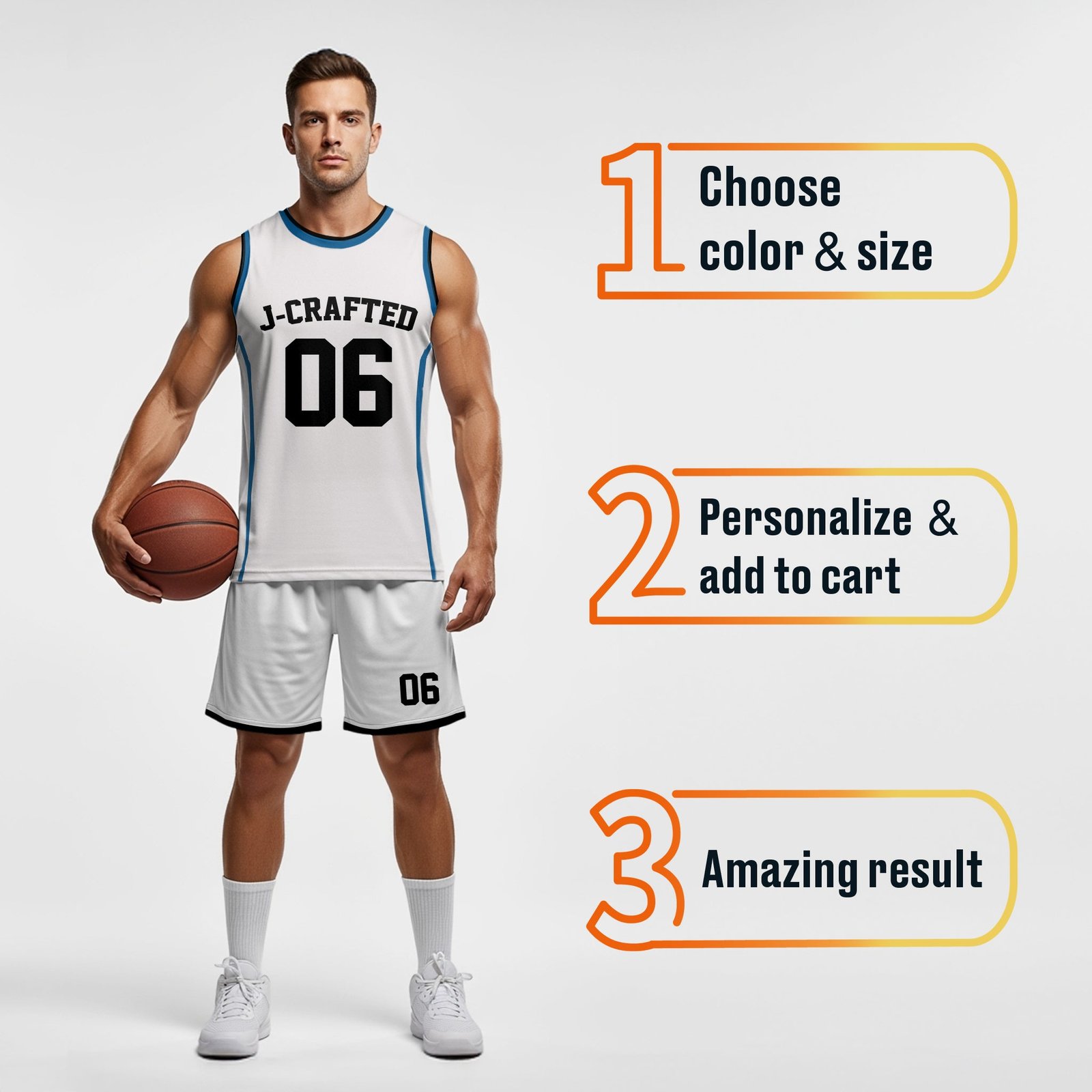 Custom Basketball Jersey White Dark Blue and Black - Design Your Own - Image 4