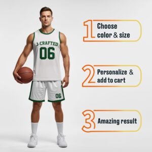 Custom Basketball Jersey White and Dark Green - Design Your Own - Image 4