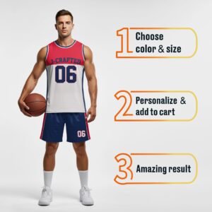 Custom Basketball Jersey White Persian Red and Navy - Design Your Own - Image 4