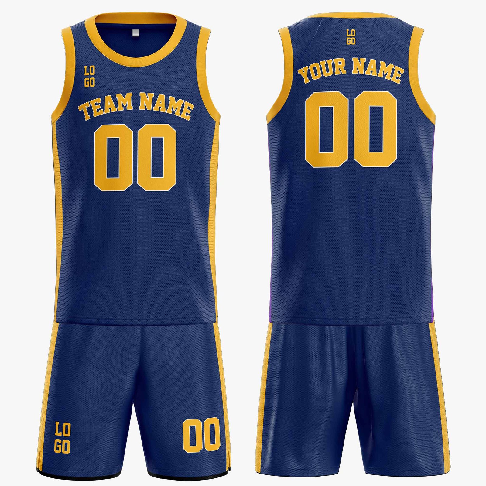 Custom Basketball Jersey Navy and Yellow - Design Your Own - Image 3