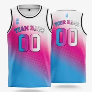 Custom Gradient Basketball Jersey Pink Light Blue and White - Design Your Own