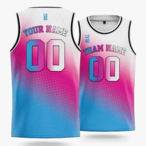 Alternative view of Custom Gradient Basketball Jersey Pink Light Blue and White - Design Your Own