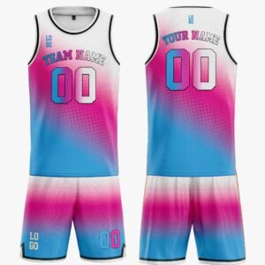 Custom Gradient Basketball Jersey Pink Light Blue and White - Design Your Own - Image 3