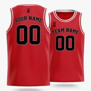 Alternative view of Custom Basketball Jersey Red White and Black - Design Your Own