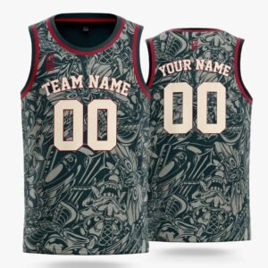 Custom Pattern Basketball Jersey Timber Green Red and Cream - Design Your Own