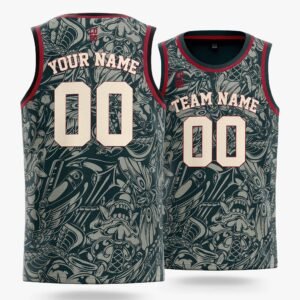 Alternative view of Custom Pattern Basketball Jersey Timber Green Red and Cream - Design Your Own