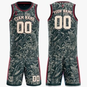 Custom Pattern Basketball Jersey Timber Green Red and Cream - Design Your Own - Image 3