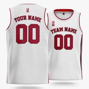 Alternative view of Custom Basketball Jersey White Black and Maroon - Design Your Own