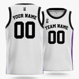 Alternative view of Custom Basketball Jersey White Purple and Black - Design Your Own