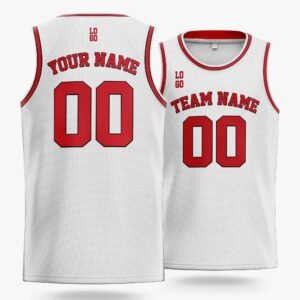 Alternative view of Custom Basketball Jersey White Black and Red - Design Your Own