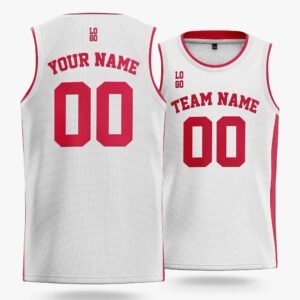 Alternative view of Custom Basketball Jersey White and Cardinal - Design Your Own