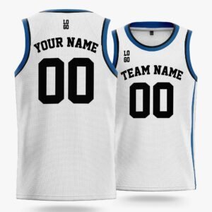 Alternative view of Custom Basketball Jersey White Dark Blue and Black - Design Your Own