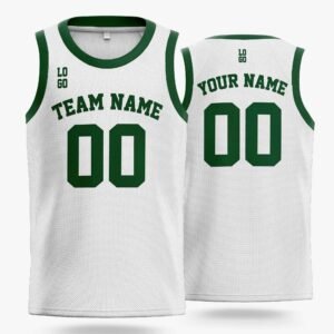 Custom Basketball Jersey White and Dark Green - Design Your Own