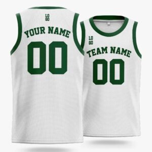Alternative view of Custom Basketball Jersey White and Dark Green - Design Your Own
