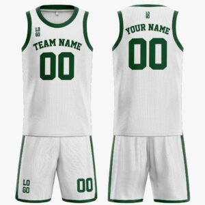 Custom Basketball Jersey White and Dark Green - Design Your Own - Image 3