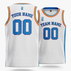 Alternative view of Custom Basketball Jersey White Gold and Blue - Design Your Own