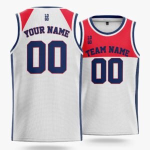 Alternative view of Custom Basketball Jersey White Persian Red and Navy - Design Your Own