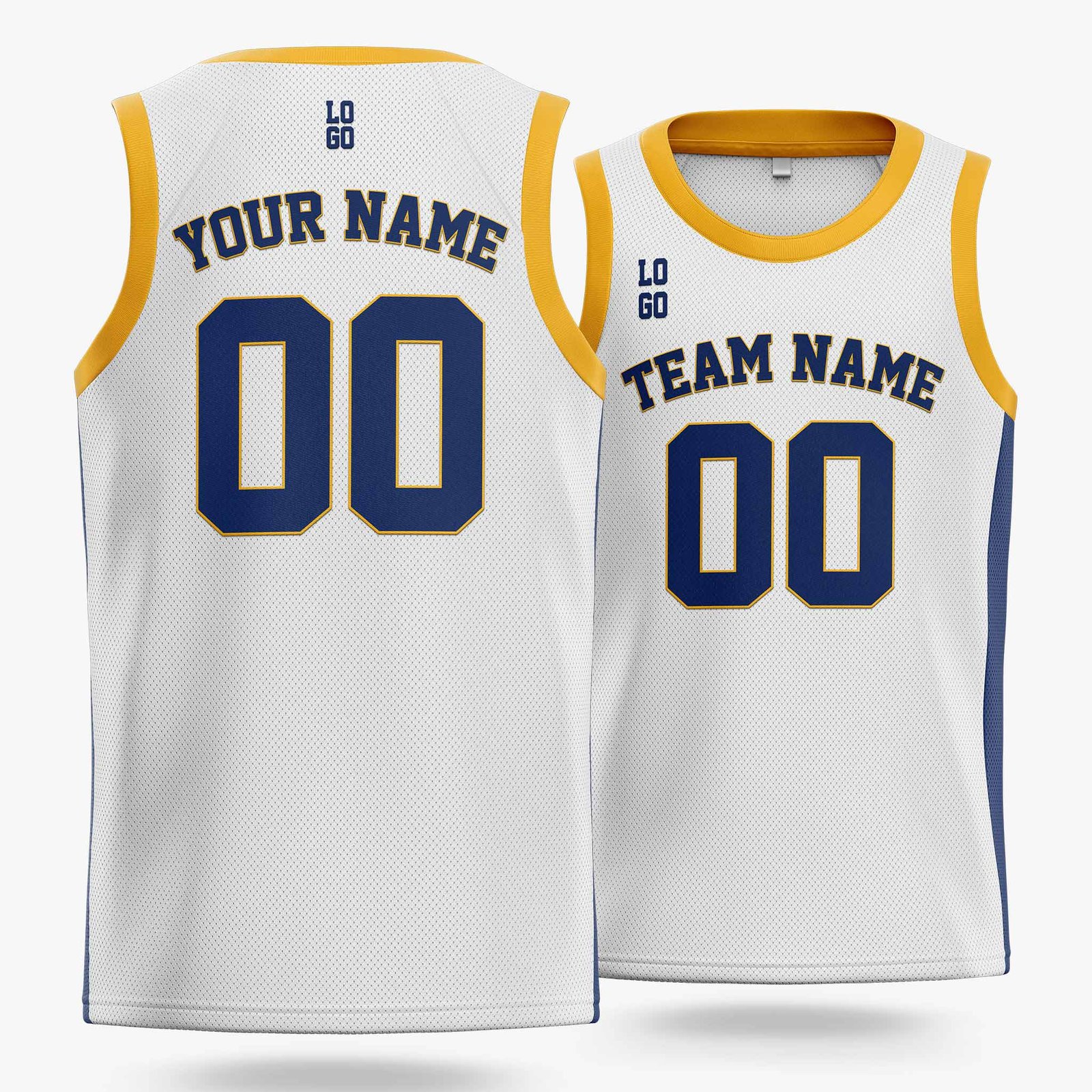 Custom Basketball Jersey White Yellow and Navy - Design Your Own - Image 2