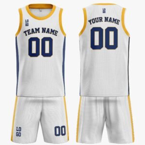 Custom Basketball Jersey White Yellow and Navy - Design Your Own - Image 3