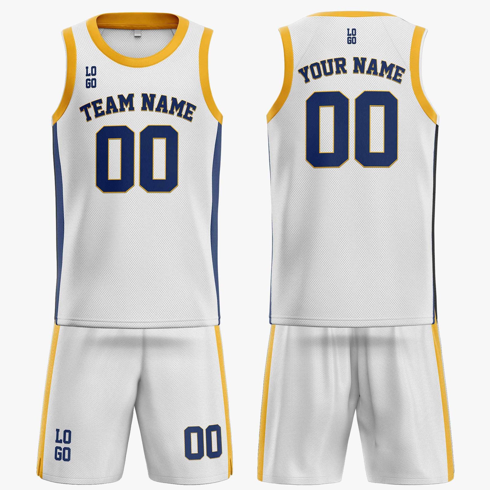 Custom Basketball Jersey White Yellow and Navy - Design Your Own - Image 3