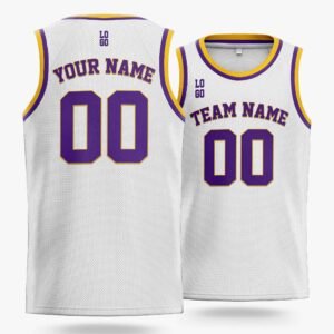 Alternative view of Custom Basketball Jersey White Yellow and Purple - Design Your Own