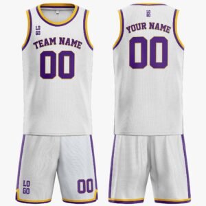 Custom Basketball Jersey White Yellow and Purple - Design Your Own - Image 3