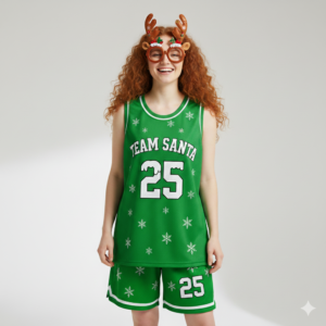 Custom Christmas Basketball Jersey Green Team Santa - Design Your Own - Image 3