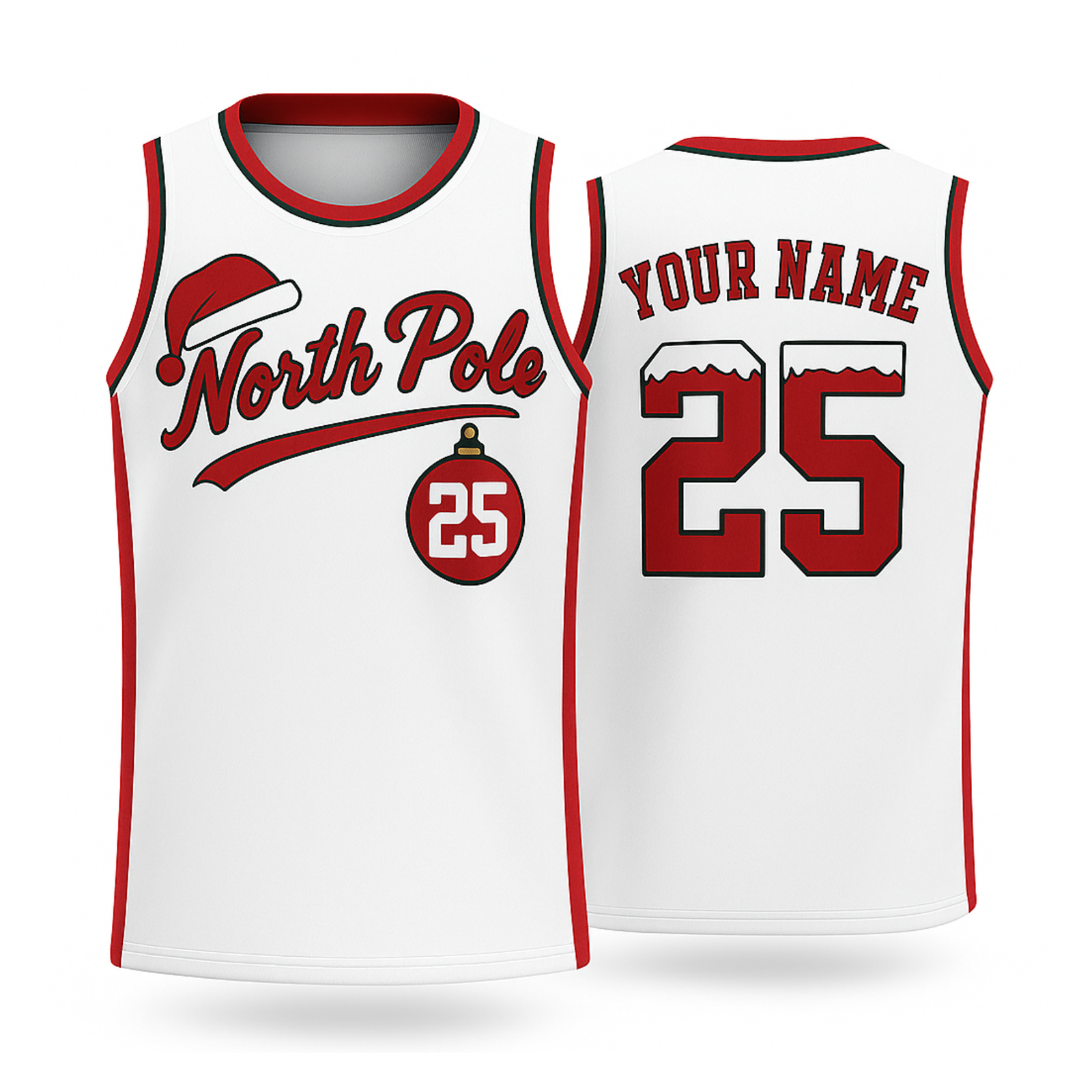 Custom Christmas Basketball Jersey White North Pole - Design Your Own