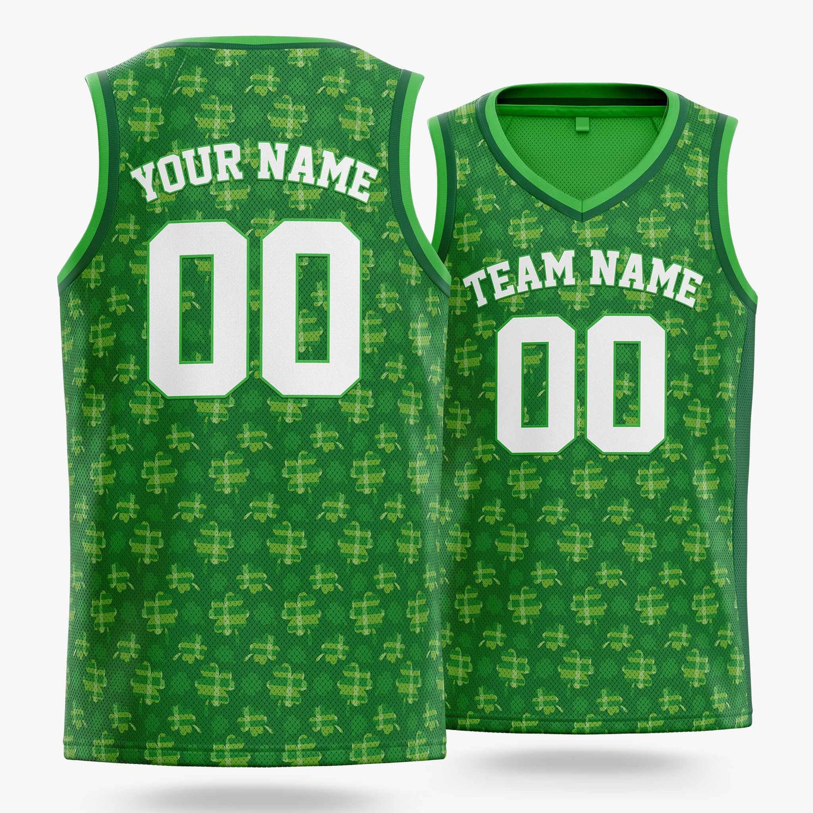 Custom St. Patrick's Day Basketball Jersey Dark Shamrock - Design Your Own - Image 2